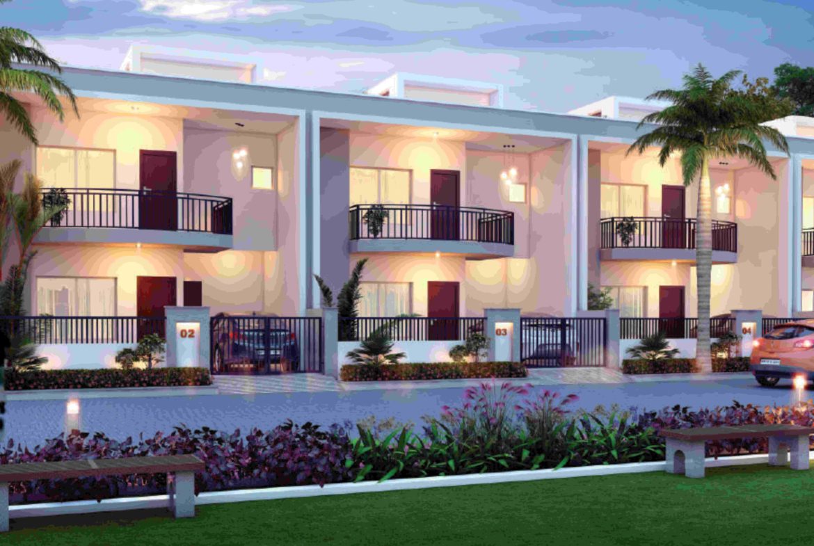 Modern houses with landscaped gardens